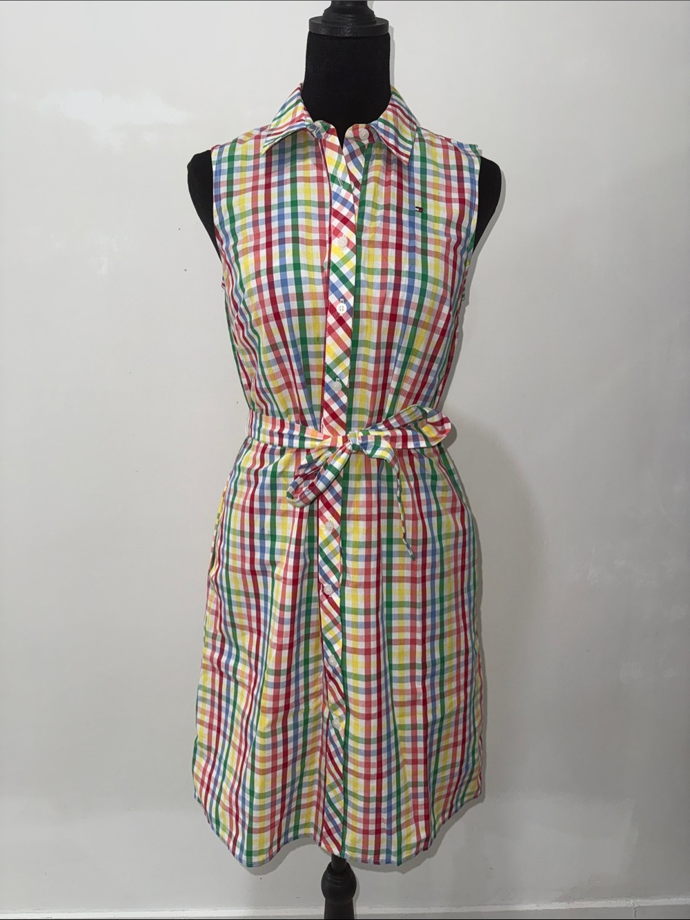 Tommy Hilfiger Cotton Plaid Tie-Waist Shirt Dress